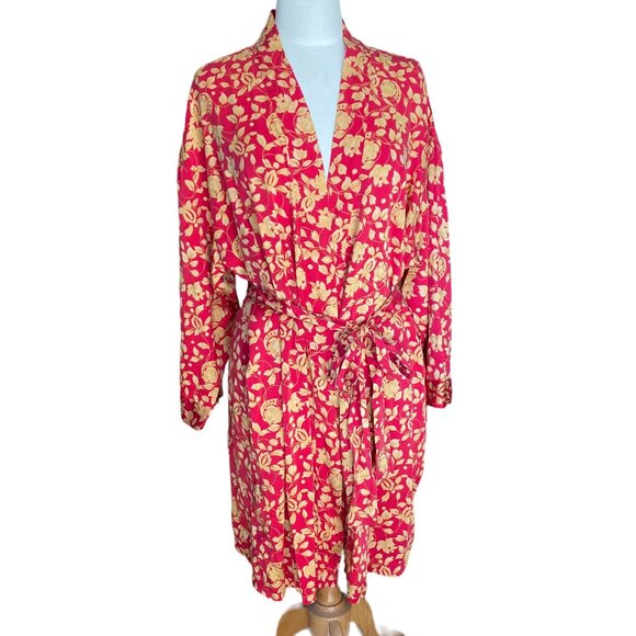 Victoria’s Secret Vintage 90s Silk Floral Red Knee Length Lounge Spa Robe-M/L - Picture 1 of 15